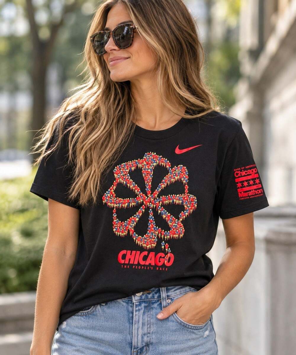 Nike Dri-FIT Chicago Marathon 2017 40th Anniversary Women's M Black Graphic Tee